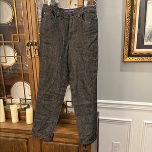 Ralph Lauren Collection Purple Tag Linen Black/White Straight Leg Pants